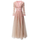 Diynav V-Neck Seven-Sleeve Embroidered Mesh Dress Dress Spring And Summer Women's New 2024