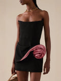 Diynav Women's New Sexy Out-To-Shoulder-To-Shoulder-Wear Skirts With Flowers Decorating Temperament Dress Dress