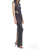 Diynav Women's Hot Diamond Sexy Fork Perspective Sleeveless Dress Thin Ass Dress Dress