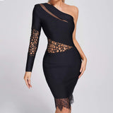 Diynav And Winter New Women's Sexy Lace Single Sleeve Sleeves Hollow Body-Daughter Temperament Bandage Dress Woman