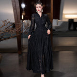 Diynav V-Neck Lace Lace Hook Long-Sleeved Black Swing Dress Dress Dress Stand Girl Spring And Autumn 2025