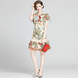 Diynav Women's Clothing 2025 Summer Dress New Water-Soluble Lace Short-Sleeved Mesh Embroidery Bag Of The Ass Loaf Side Dress