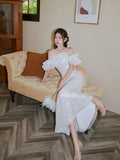 Diynav Dress 2024 New Fine Shiny Piece Shoulder Dress Fishtail Dress Three-Dimensional Lotus Bra Little Dress
