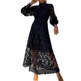 Diynav Women's New French Lace Collar Bubble Bubble Sleeve Dress Temperament To Show Skinny Dress