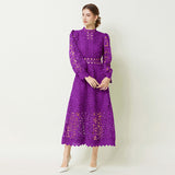 Diynav Elegant Lace Dress Autumn 2024 New Bubble Sleeve Long Sleeve Embroidered Dress Dress Woman