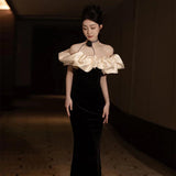 Diynav Dress Women Black Shoulder Temperament High-End Fishtail High-Level Adult Banquet Dress Light Luxury Niche
