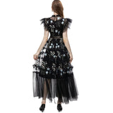Diynav Industry Embroidery Round Collar Leaf Sleeve Net Dress Long Princess Dress Women's New Summer And Autumn 2025