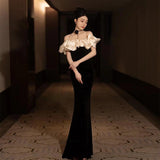 Diynav Dress Women Black Shoulder Temperament High-End Fishtail High-Level Adult Banquet Dress Light Luxury Niche