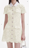 Diynav Pink Design Collar Lace Hollow Single Buckle Short Dress Spring And Summer New