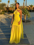Diynav Solid Color Sexy Hanging Neck Mesh Splicing Dress High-End Temperament Open Dress Dress Dress