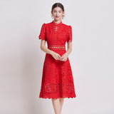 Diynav Temperament-Éí-In-So-Potted Lace Dress 2025 Spring/Summer New French High-End Squeer Hook Water-Soluble Lace Dress