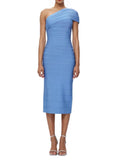 Diynav Women's Fashion Pure-Color Single-Shoulder-To-Back Open Fork With A Tight Belt-Coated And A-Fated-Waded Dress Party Evening Dress