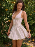 Diynav New High-End Sexy Perspective Hollow Sleeveless Dress High Waist Repair V-Neck A Dress Woman