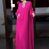 Diynav Elegant Spring And Autumn New High-Grade Feeling Hundred Folding Long Skirt Ostrich Hair Loose Black Thin Dress Woman