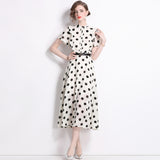 Diynav Lotle Leaf Short-Sleeved Single Buckle Tidling With Belt Dot Wave Point Princess Wind Swing Dress 2024 Summer New