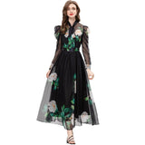 Diynav Scarf Long-Sleeved Green Rose Print Long Dress Spring And Summer Women's New 2024