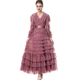 Diynav Industry Glide Sexy V-Neck Lotus Side Fluffy Long Dress Dress Dress Stand Women's Spring And Summer 2025