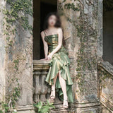 Diynav Dress New French Masquein Green Sling Dress Female Summer At-Aug Princess Birthday Dress