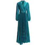 Diynav Style V-Neck Lantern Long-Sleeved With Blue Folded Dress Dress Dress Women's New Autumn/Winter 2024