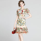 Diynav Women's Clothing 2025 Summer Dress New Water-Soluble Lace Short-Sleeved Mesh Embroidery Bag Of The Ass Loaf Side Dress