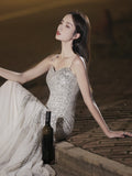 Diynav Dress Fishtail Woman 2024 New High-End Banquet Temperament Silver Dress Light Luxury Niche High-End Host