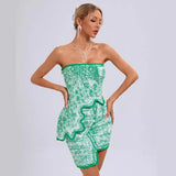 Diynav Fashion Sleeveless Breast-Wear Sexy Irregular Dress Green Tidive Color Super Short Skirt Set