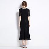 Diynav Industry Hot Diamond Mesh Yarn Designer Temperament Three-Dimensional Flowers V Receive Waist Thin Short Sleeve Dress