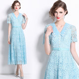 Diynav Wears Pink Collar Sweet Lace Dress With High-Grade Tea-Smelled Style Long Dress