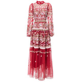 Diynav Industry Embroidery Lantern Sleeve Princess Powder Long Dress Dresses Autumn And Winter Women's New 2024