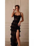 Diynav And Summer Sexy Bare Back Sling Lace Perspective Shoulder Wave Repair Side Of The Skirt Dress