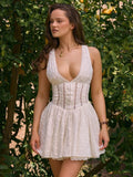 Diynav New High-End Sexy Perspective Hollow Sleeveless Dress High Waist Repair V-Neck A Dress Woman