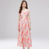 Diynav Court Wind Shattered Flowers Hanging Dress Women's Summer Net Yarn Hollow Waist Design Chic Dress