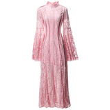 Diynav Style Collar Lace Splicing Horn Long Sleeve Long Dress Dress Spring And Summer New Women's Dress 2024