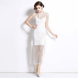 Diynav New French Fashion Dinner Mature Dignified Salt Wind Hollow Rounded Sleeveless Dress