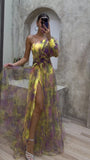 Diynav New Women's Sexy Slant Shoulder Shoulder Long Sleeve Broken Flower Dress Dress High-End Big Swing Flowers