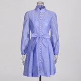 Diynav Early Autumn Silk Taut Feeling High Collar Design Heavy Industry Nail Drill Long Sleeve Buckle Lantern Sleeve Dress Shows Temperament