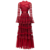 Diynav Elegant Embroidered Lace Collar Long-Sleeved Dress Red Long Dress Spring And Summer Women's Dress 2025