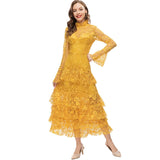 Diynav Style Collar Horn Long-Sleeved Water-So-Hook Flower Pink Dress Dress Summer And Autumn Women's New 2024