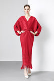 Diynav Dress 2025 Summer New Temperament Relaxed Bat Sleeve V Collar Thin Fish Tail Folded Long Dress