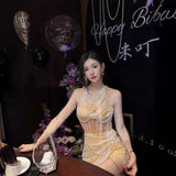 Diynav Dress Gentle High-End Light Luxury Niche Dress French Heavy Industry Nail Bead Banquet Adult Birthday Dress