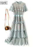 Diynav High-End Heavy Industry Lace Embroidery Long Dress High-Waist Big-Name Design Sexy Dress SP