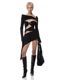 Diynav Women's New Sexy Shoulder Hollow Dress Metal Buckle Decoration Ribbon Bag Ass Dress Dress Dress Woman