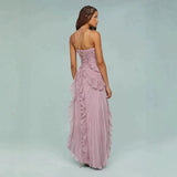 Diynav For High-End Chiffon Dress Women Lotus Edge Folding Design Thin Long Dress Fast Fashion
