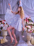 Diynav Niche Doll Dress Water Drill Blue Flower Lint Seaside Sling Dress