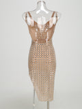 Diynav Women's Sexy Bare Back Hot Diamond Sling Bag Ass High Dress Dress Dress