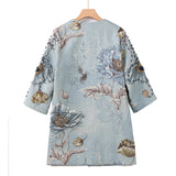 Diynav Lady Temperament Heavy Industry Nail Ball Collar Seven-Sleeved Blue Coat Top Station Women's Autumn Winter 2024