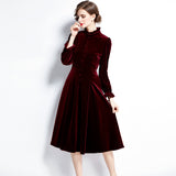 Diynav At The New Women's Elegant And Fashionable Court Style Hepburn Long-Sleeved Velvet Dress In Autumn And Winter 2025