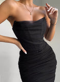 Diynav Summer Women's New Night Club Side By Shoulder-Collar Net Yarn In The Chest Dress Dress Summer