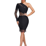Diynav And Winter New Women's Sexy Lace Single Sleeve Sleeves Hollow Body-Daughter Temperament Bandage Dress Woman