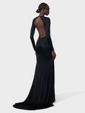 Diynav Women's Sexy V-Necked Long-Sleeved Banquet Evening Dress Dress Body-Dragging Skirt